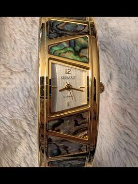 Working Kessaris Gold Tone Abalone Inlay Bracelet Watch - Multicolor